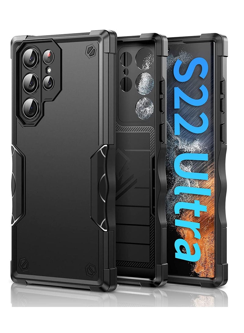 IAF Armor Shield Case for Samsung Galaxy S22 Ultra Plastic and Silicone Protective Shockproof Scratch Resistant Cover Compatible with Galaxy S22 Ultra (Black) - Image 1
