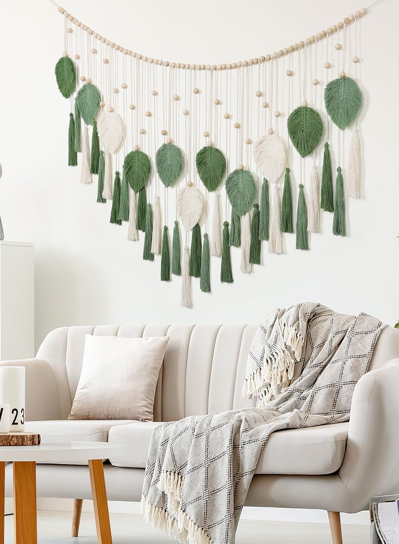 NajmStyle Macrame Wall Hanging with Wood Beads Bohemian Bohemian Wall Hanging Decor for Bedroom, Living Room and Kitchen - Image 1