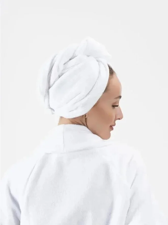 1Chase 1CHASE Cotton Terry Hair Towel Wrap, White