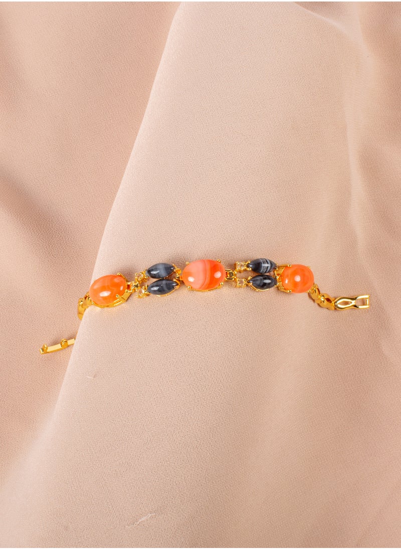 The Black Pearl Accessories - Chinese Gold Bracelet with Black & Orange Stones - Image 1