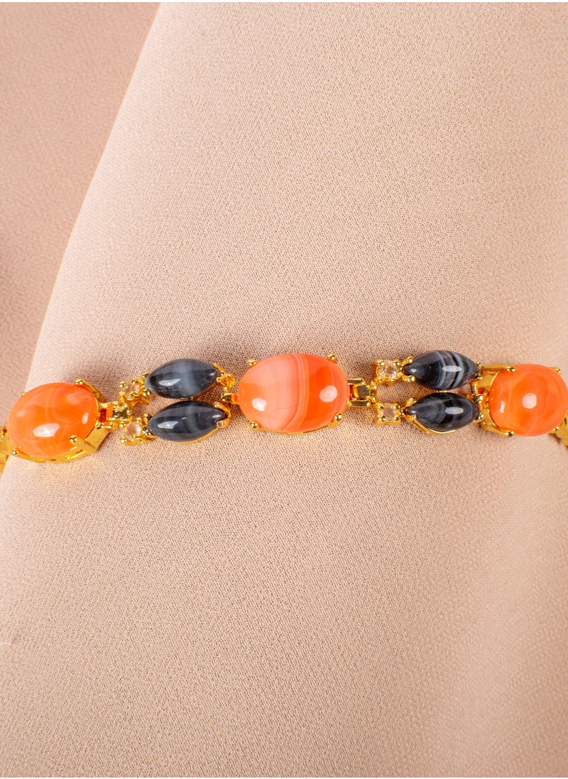 The Black Pearl Accessories - Chinese Gold Bracelet with Black & Orange Stones - Image 1