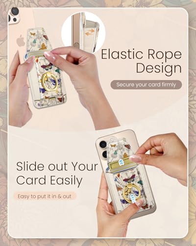 Shorogyt Compatible with Magsafe Wallet with Ring Stand Grip - Cute Magnetic Phone Wallets Card Holder for iPhone 17/16/15/14/13/12 Series for Women Girls Butterfly Flower Design, Fit 7 Cards - Image 4