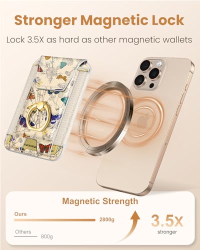 Shorogyt Compatible with Magsafe Wallet with Ring Stand Grip - Cute Magnetic Phone Wallets Card Holder for iPhone 17/16/15/14/13/12 Series for Women Girls Butterfly Flower Design, Fit 7 Cards - Image 3