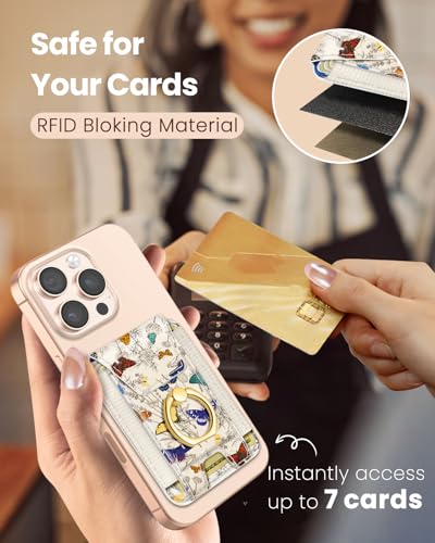 Shorogyt Compatible with Magsafe Wallet with Ring Stand Grip - Cute Magnetic Phone Wallets Card Holder for iPhone 17/16/15/14/13/12 Series for Women Girls Butterfly Flower Design, Fit 7 Cards - Image 5