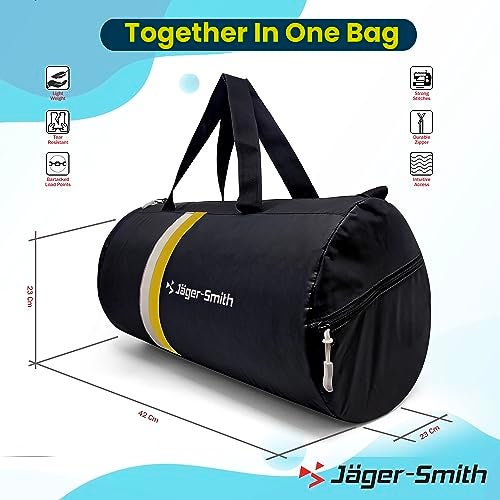Jager_Smith Jager-Smith GB 600 Multipurpose Gym Bag with Shoe Compartment (Black, White & Yellow) - Image 3