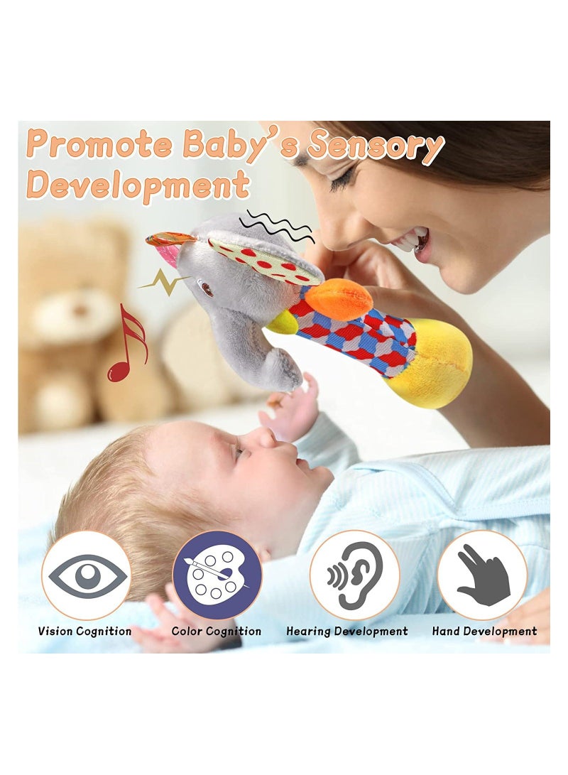 2PCS Soft Baby Rattles, Plush Animal Rattles Baby Sensory Toys Infant Sound Toys Interactive Plush Toys Early Development Rattles Infant Learning Toys for 0 3 6 Month Infant Gift (Elephant, Lion) - Image 4