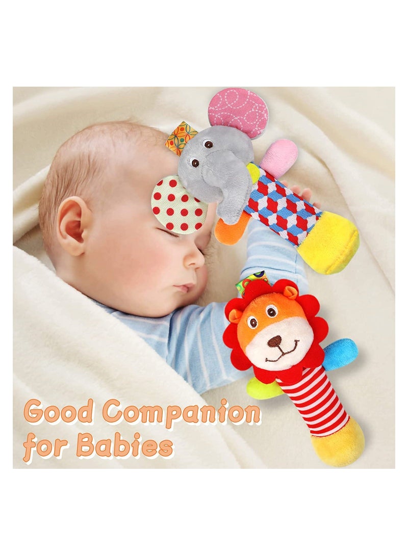 2PCS Soft Baby Rattles, Plush Animal Rattles Baby Sensory Toys Infant Sound Toys Interactive Plush Toys Early Development Rattles Infant Learning Toys for 0 3 6 Month Infant Gift (Elephant, Lion) - Image 3