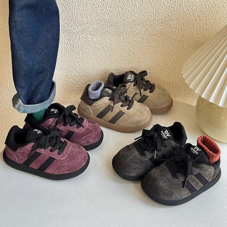 Children'S Board Shoes For Boys Leather Retro German Training Shoes Girls Low Casual Board Shoes Fleece-Lined - Image 3