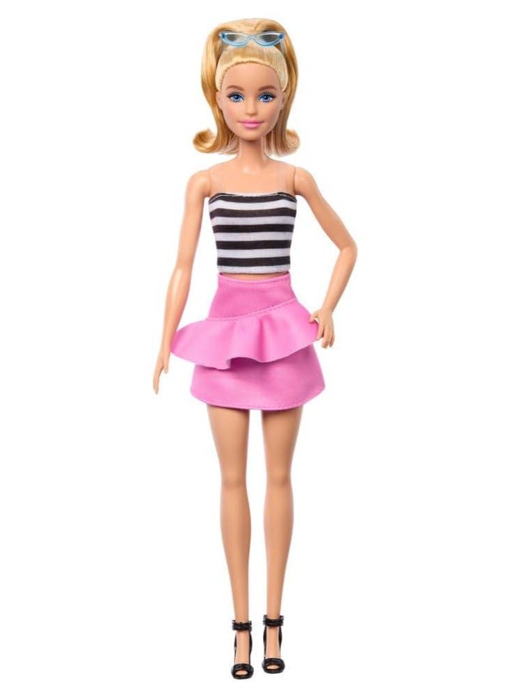 Barbie Fashionistas Doll #213, Blonde With Striped Top, Pink Skirt & Sunglasses, 65th Anniversary  - Image 3