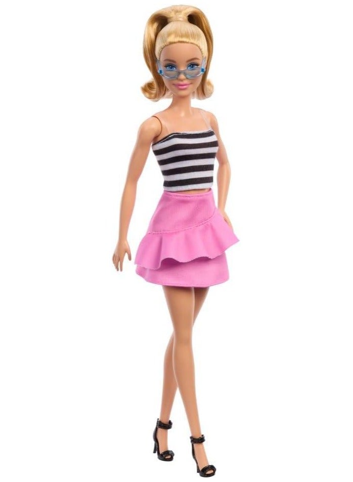 Barbie Fashionistas Doll #213, Blonde With Striped Top, Pink Skirt & Sunglasses, 65th Anniversary  - Image 2