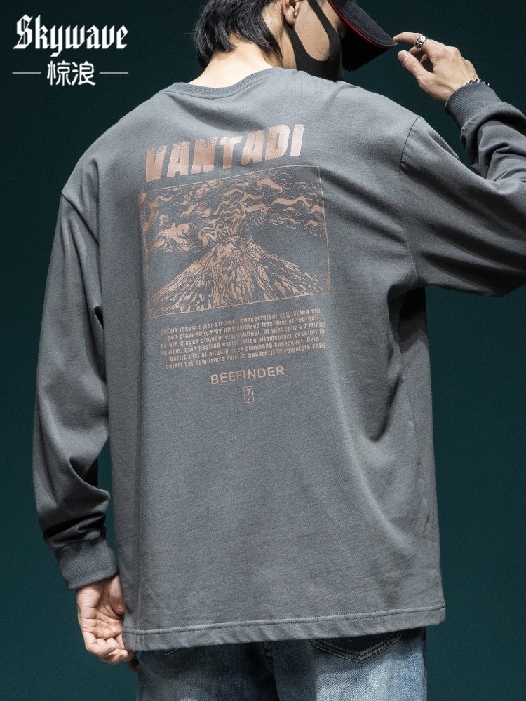 American-Style Retro Long-Sleeved T-Shirt Men'S Autumn Trendy Men'S Inner Top Fat Loose Plus Size Bottoming Shirt - Image 1