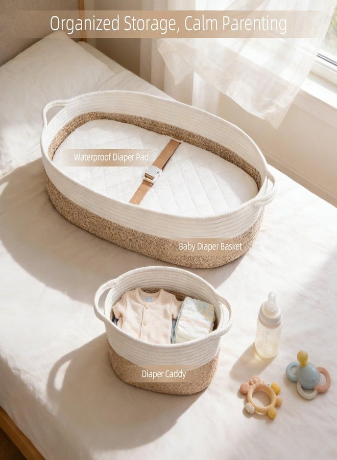 JVEOO Baby Changing Basket with Diaper Caddy Changing Pad, Breathable & Waterproof Dual-Cover Foldable Portable Travel Cotton Rope Baby Changing Mat for Dresser & Table - Image 5