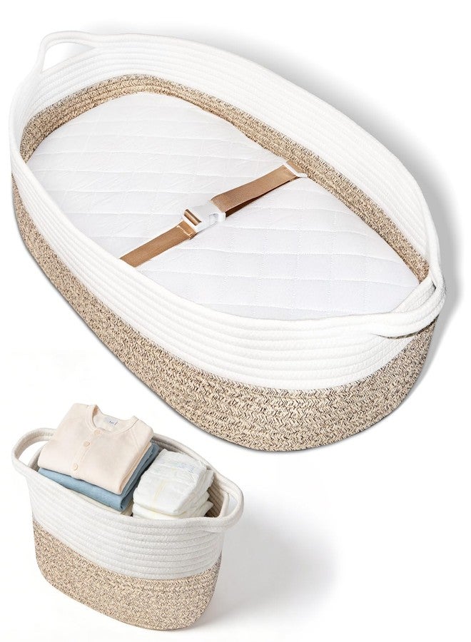 JVEOO Baby Changing Basket with Diaper Caddy Changing Pad, Breathable & Waterproof Dual-Cover Foldable Portable Travel Cotton Rope Baby Changing Mat for Dresser & Table - Image 1