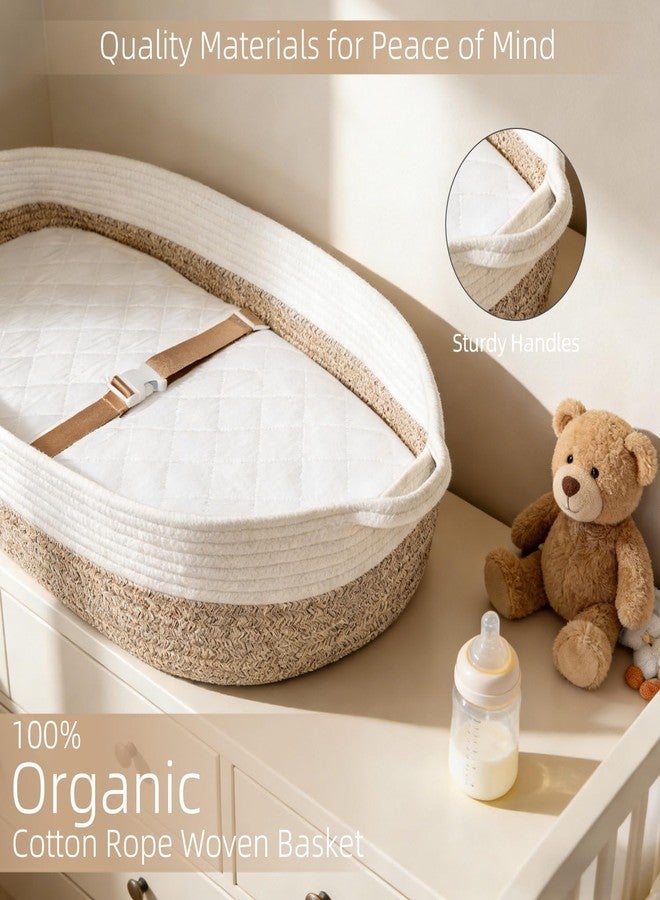 JVEOO Baby Changing Basket with Diaper Caddy Changing Pad, Breathable & Waterproof Dual-Cover Foldable Portable Travel Cotton Rope Baby Changing Mat for Dresser & Table - Image 3