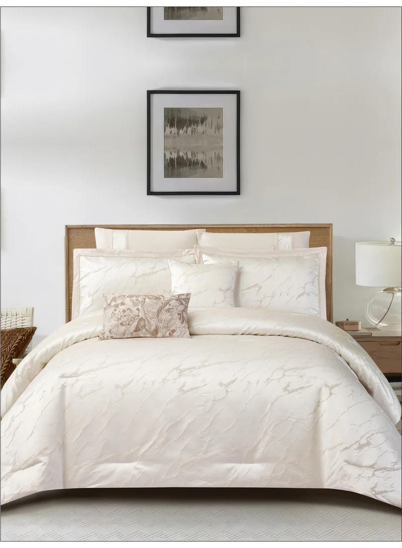 Donetella Premium King Size Comforter Set 8-Pcs, Elegant Jacquard Bedding Set with 350 GSM Poly Silk Fill, Soft &amp; Luxurious All Season Bed Set