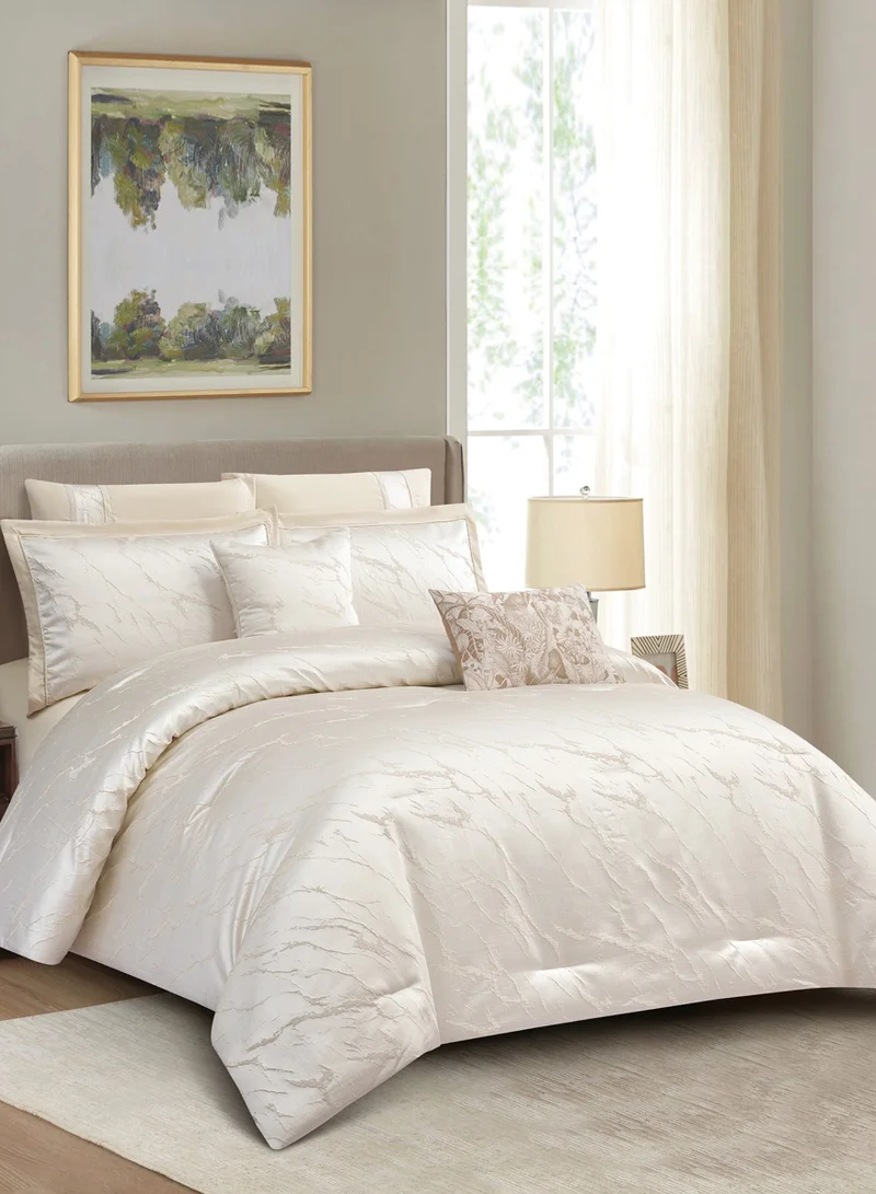 Donetella Premium King Size Comforter Set 8-Pcs, Elegant Jacquard Bedding Set with 350 GSM Poly Silk Fill, Soft &amp; Luxurious All Season Bed Set