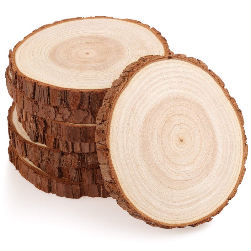 Fuyit Unfinished Wood Slices for Centerpieces 8Pcs 556 Inch Natural Wooden Round Discs with Bark for Rustic DIY Crafts Table Base Wedding Decoration