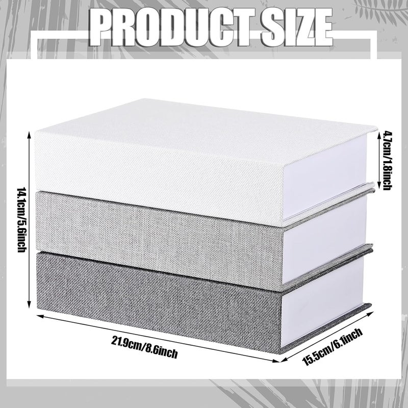 Tioncy , 3 Pieces Neutral Linen Book Box Decorative Storage Dummy Modern Country House Decoration for Table, Cards, Photos, Souvenirs, 21.8 x 15.5 x 4.5 cm, Grey Tone - Image 2