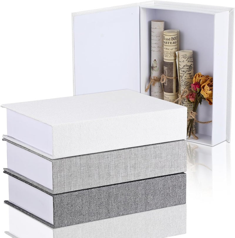 Tioncy , 3 Pieces Neutral Linen Book Box Decorative Storage Dummy Modern Country House Decoration for Table, Cards, Photos, Souvenirs, 21.8 x 15.5 x 4.5 cm, Grey Tone - Image 1