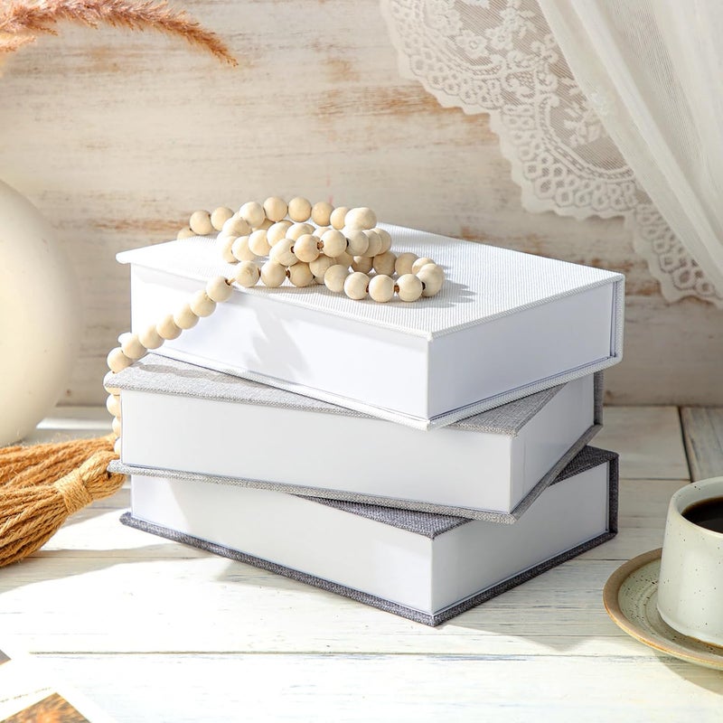 Tioncy , 3 Pieces Neutral Linen Book Box Decorative Storage Dummy Modern Country House Decoration for Table, Cards, Photos, Souvenirs, 21.8 x 15.5 x 4.5 cm, Grey Tone - Image 4