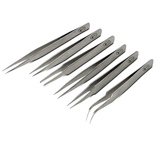 GRETA Professional Stainless Steel 6 Pcs Tweezer Set With Fine Tips Sizes and Angles For Mobiles, Industrial, Hobby, Jewelry, Personal Care - Image 1