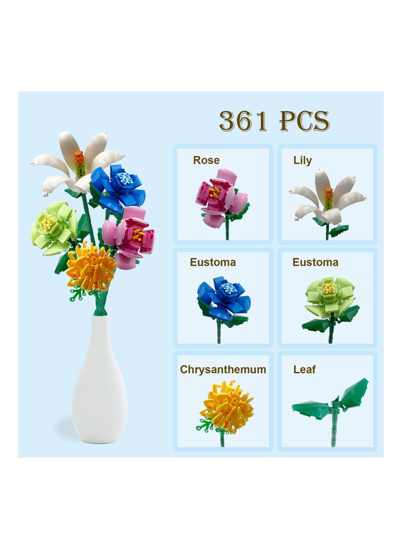 Adult Flower Building Kit - 361pcs Rose & Lily Bouquet Set, Perfect for Gifts & Home Decor, Non-Lego Compatible Botanical Collection - Image 5