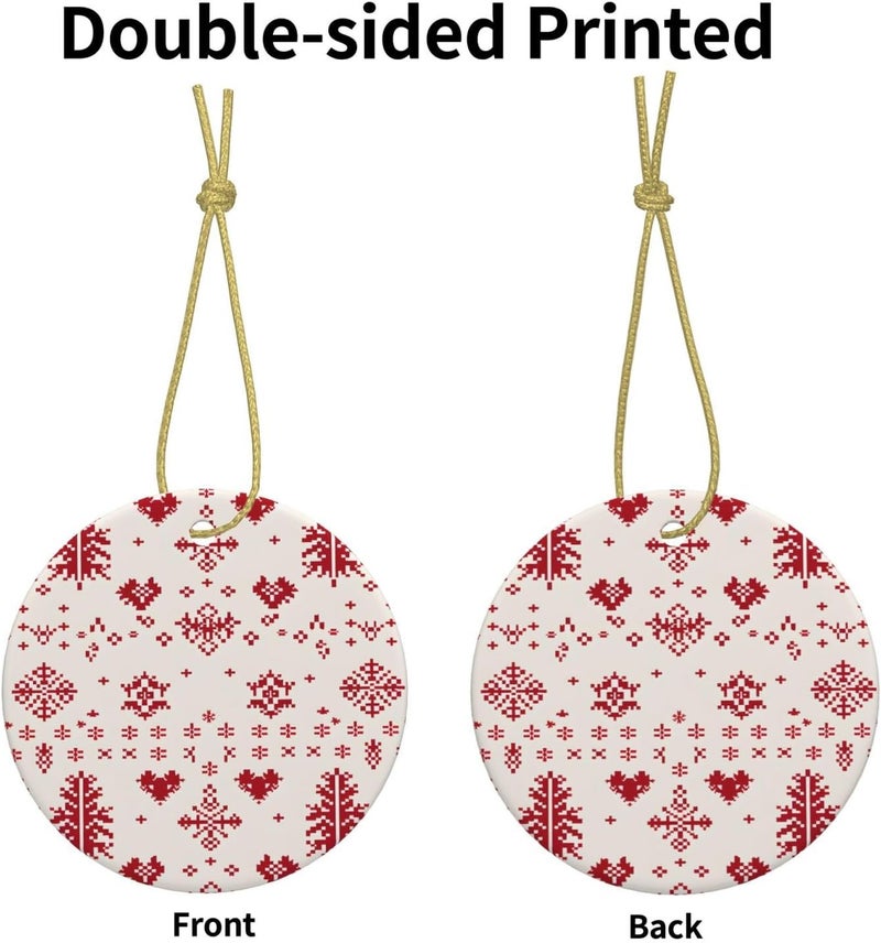 Christmas Ornaments Christmas Tree Red Festival Ceramic Xmas Tree Hanging Ornament Round Ceramic Ornament Holiday Decoration for Men Women Friends Couples Wedding Anniversary Memorial - Image 2
