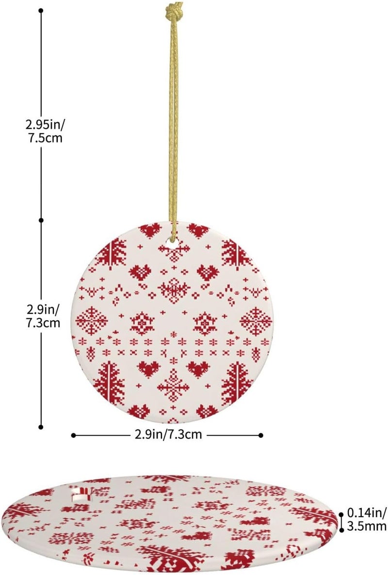 Christmas Ornaments Christmas Tree Red Festival Ceramic Xmas Tree Hanging Ornament Round Ceramic Ornament Holiday Decoration for Men Women Friends Couples Wedding Anniversary Memorial - Image 3