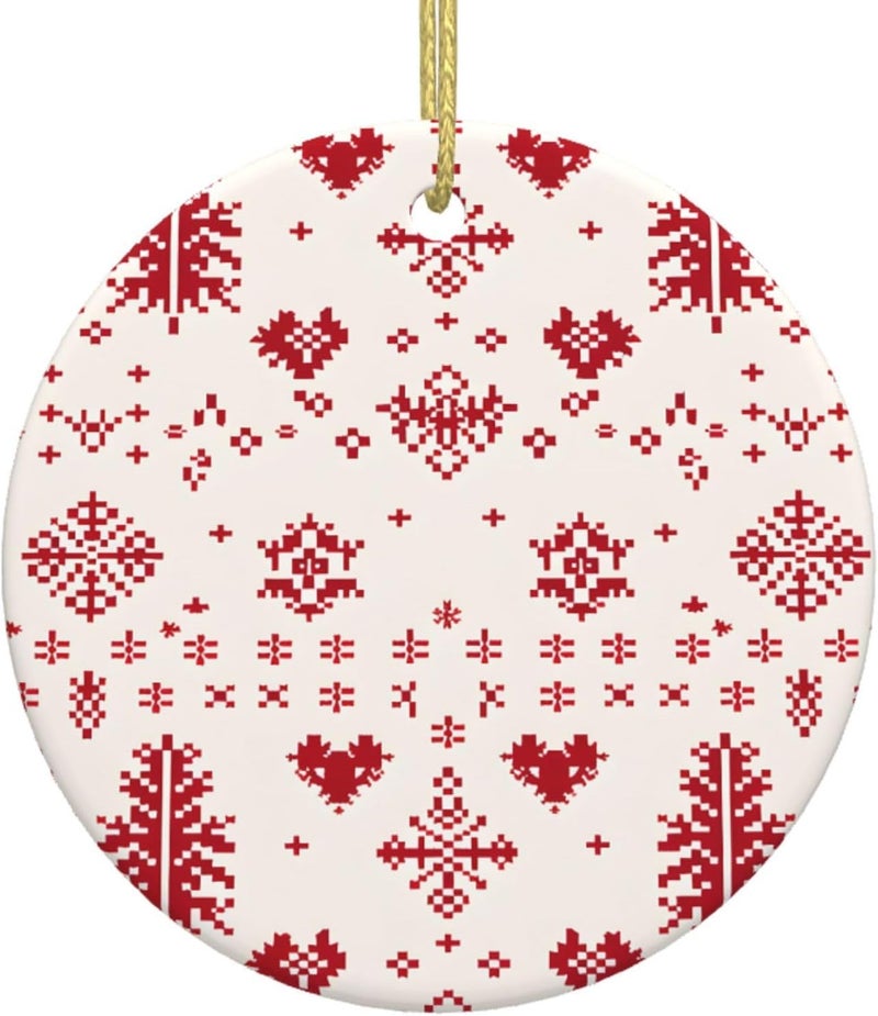 Christmas Ornaments Christmas Tree Red Festival Ceramic Xmas Tree Hanging Ornament Round Ceramic Ornament Holiday Decoration for Men Women Friends Couples Wedding Anniversary Memorial - Image 1