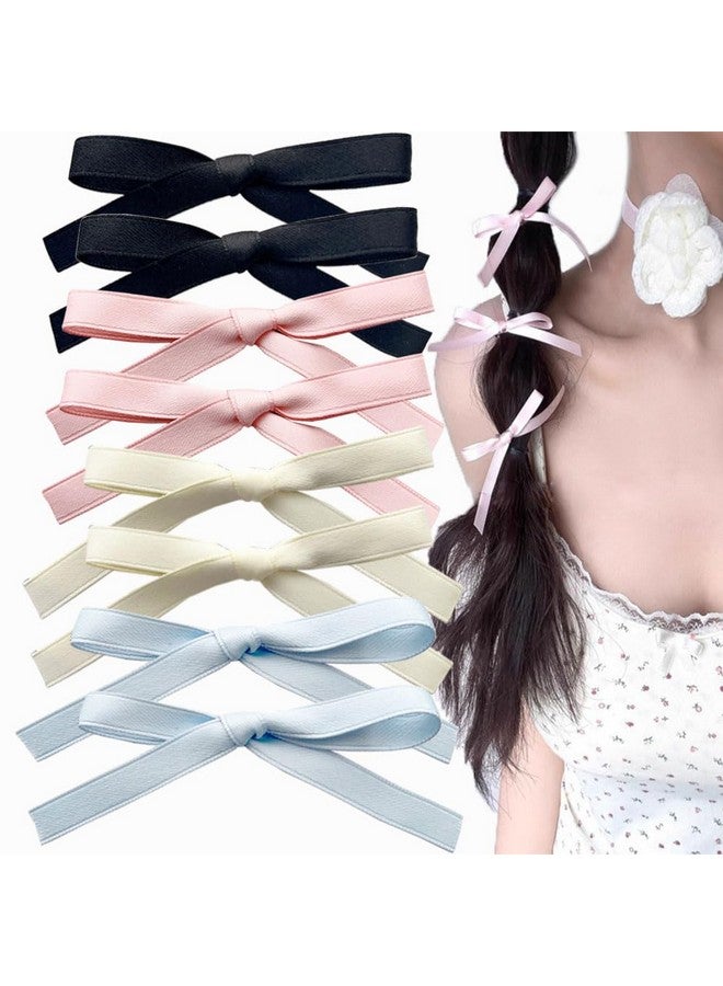SALOCY 8 Pcs Hair Ribbons Hair Bows For Women Girlspink Hair Ribbons White Hair Bows Alligator Clips For Hair Design (Pinkbeigeblackblue) - Image 1