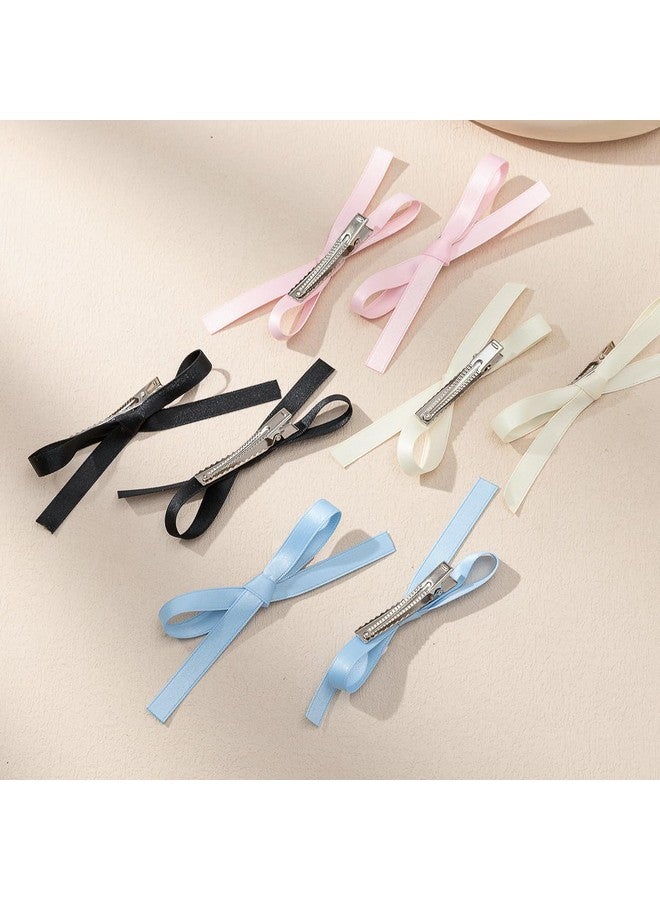 SALOCY 8 Pcs Hair Ribbons Hair Bows For Women Girlspink Hair Ribbons White Hair Bows Alligator Clips For Hair Design (Pinkbeigeblackblue) - Image 2