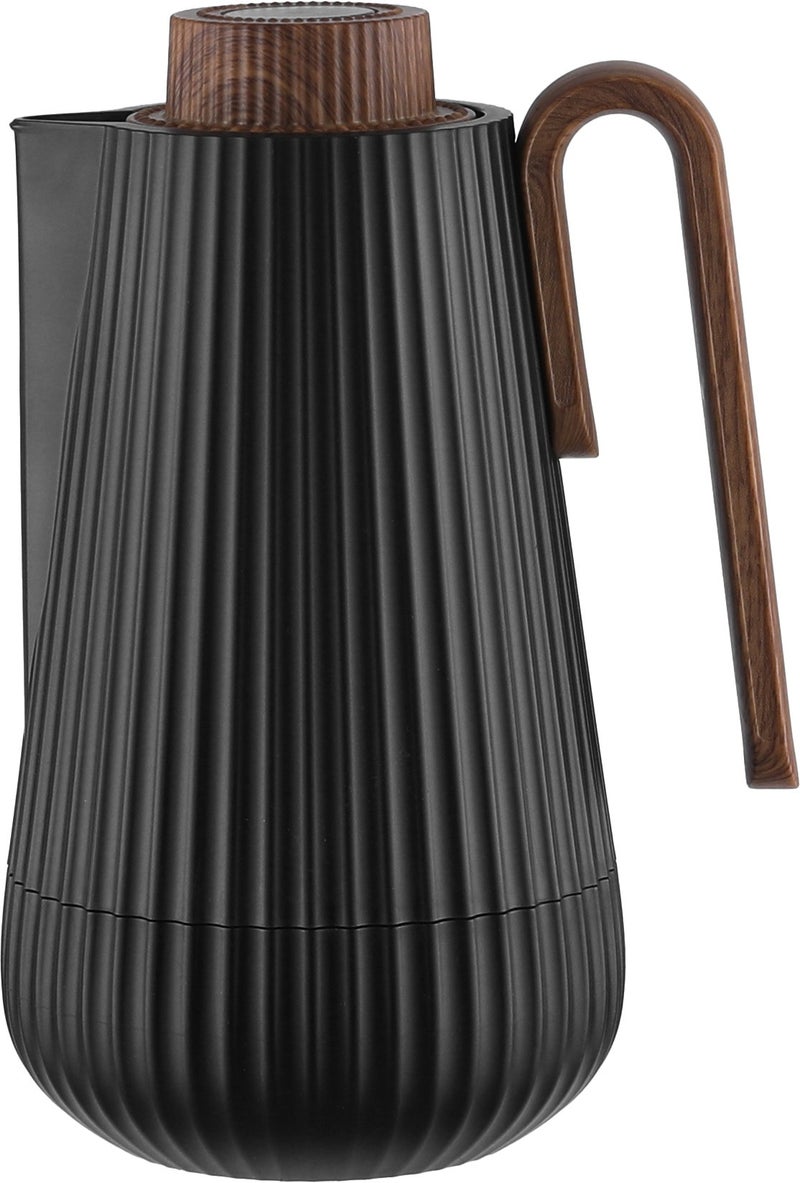 Glory Sumo Thermos, 1 liter, wooden handle, glass interior, pusher - black wood - Image 2