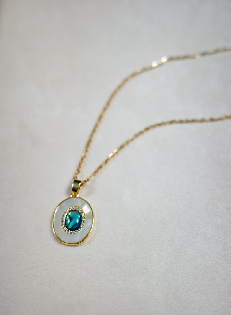 Natural Abalone Shell and Mother of Pearl Pendant Necklace, Gold Plated necklace for women - Image 3