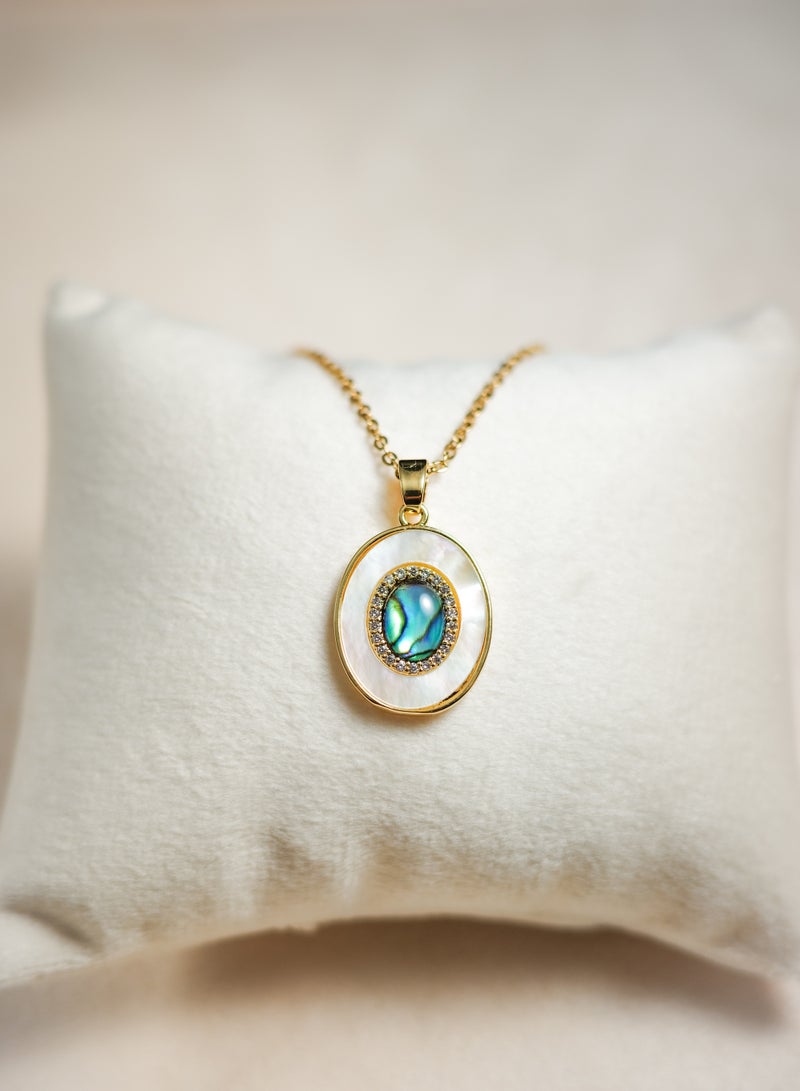 Natural Abalone Shell and Mother of Pearl Pendant Necklace, Gold Plated necklace for women - Image 4