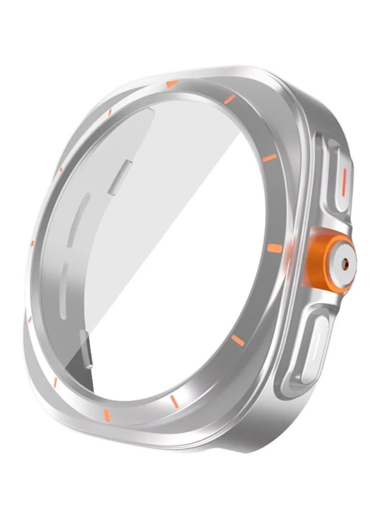 Miimall for Samsung Galaxy Watch 6 Case 44mm, Full PC Cover Shell Built in 9H Screen Film [Upgraded Watch Ultra Look] Scratchproof Shockproof Rugged Case for Galaxy Watch 6 44mm (Silver)