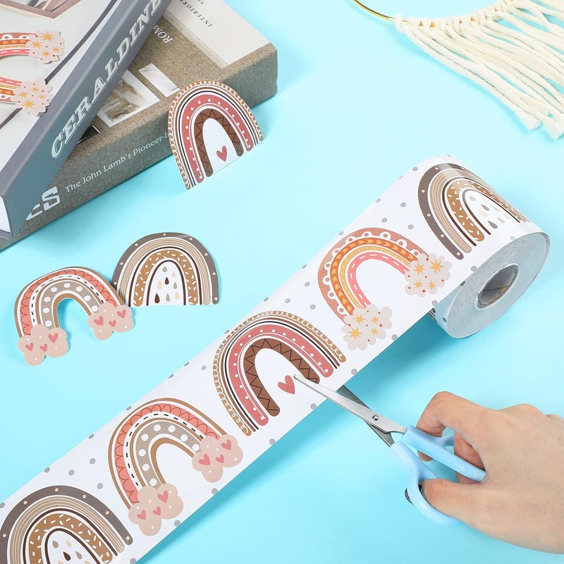 كلاراكو حدود لوحة إعلانات بوهو، حدود لوحة إعلانات قوس قزح، حدود قوس قزح مستقيمة مع نقاط بولكا وقلوب، ديكور للفصل الدراسي أو المدرسة المنزلية (قوس قزح، 65 قدمًا) - Image 4