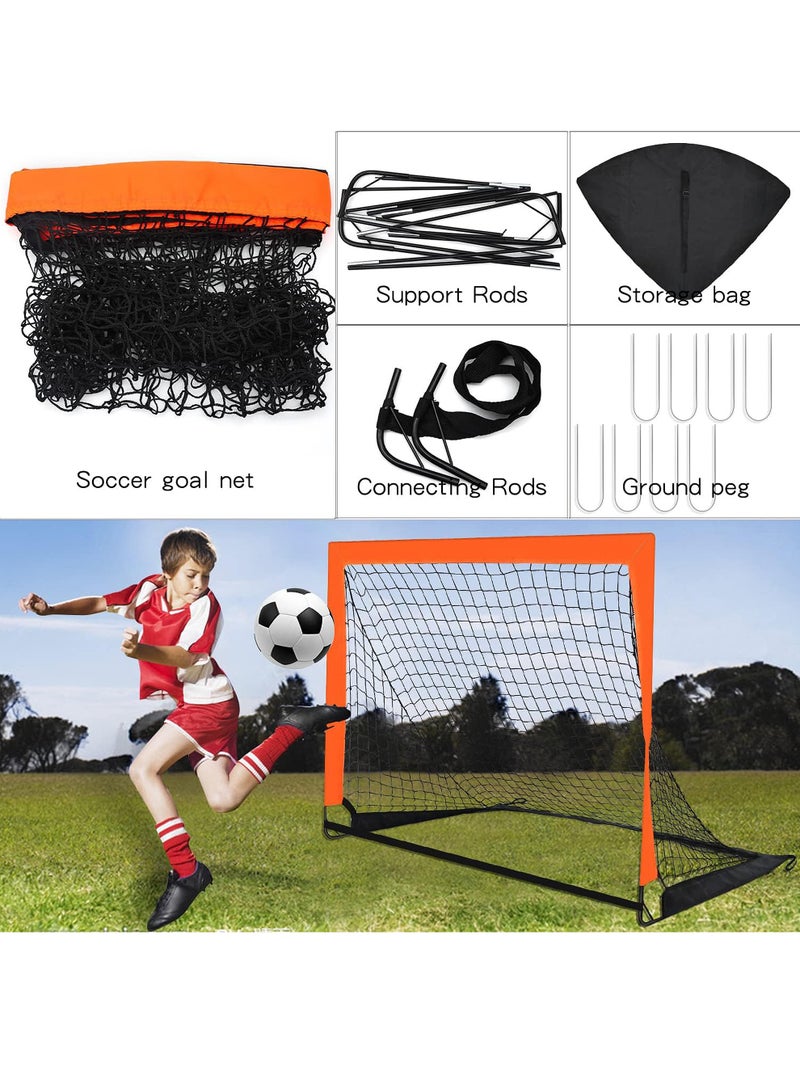 خاجول قطعتان من أهداف كرة القدم المحمولة مع حقيبة حمل للفناء الخلفي والداخلي والخارجي أهداف كرة قدم منبثقة للأطفال الصغار والشباب والبالغين باللون البرتقالي - Image 3