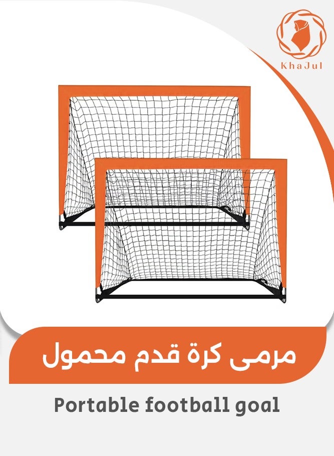 خاجول قطعتان من أهداف كرة القدم المحمولة مع حقيبة حمل للفناء الخلفي والداخلي والخارجي أهداف كرة قدم منبثقة للأطفال الصغار والشباب والبالغين باللون البرتقالي - Image 1