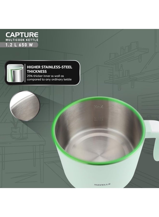 هافلز Havells Capture 1.2 L Multi-Cook Electric Kettle with Steamer | 650W |304 Stainless Steel Inner Body|Cooks Noodles, Rice, Milk | Cool-Touch Body | 2 Years Door Step Warranty by Havells (Green) - Image 4