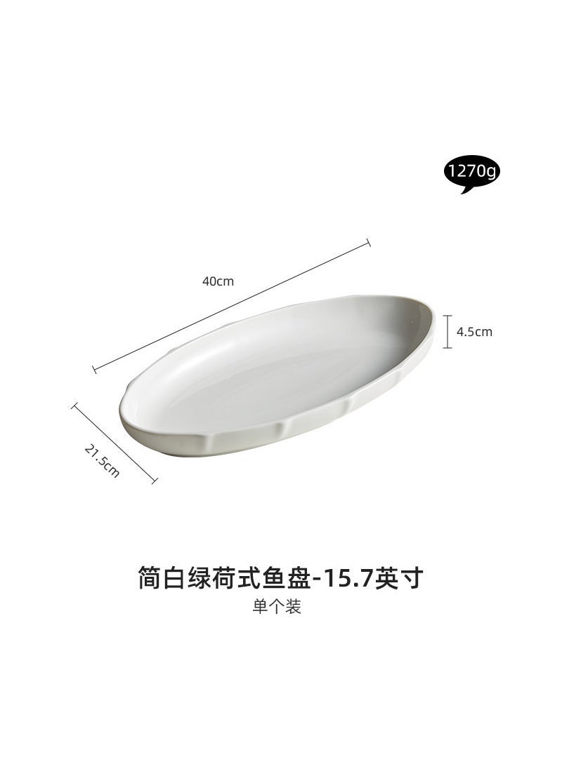 Ceramic Fish Serving Plate Large Japanese Style 15.7-inch Lotus Leaf Oval Fish Plate 