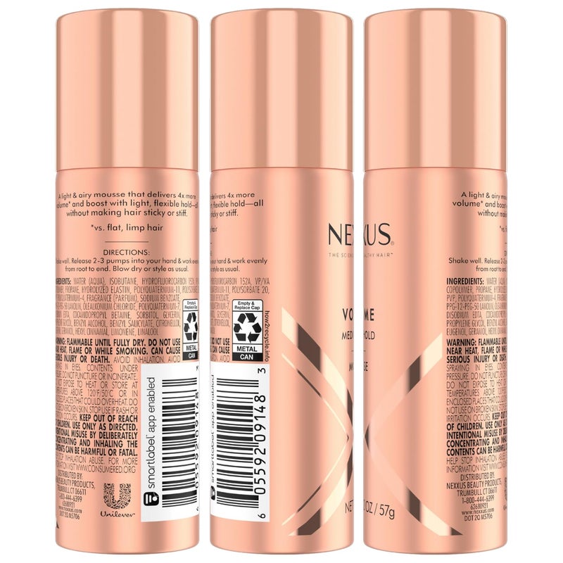 Nexxus Travel Mousse, Volume Medium Hold 4-Pack â€“ 72-Hour Anti-Humidity Shield, 48-Hour Frizz Control, Rose Fragrance, 2 Oz Ea - Image 2