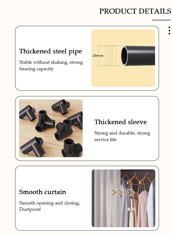 DUNISO خزانة ملابس محمولة من القماش، خزانة كبيرة بسعة تخزين عالية مع 4 رفوف، خزانة لتخزين الملابس مع ستارة، منظم خزانة بإطار معدني لغرفة النوم أو غرفة المعيشة - Image 5