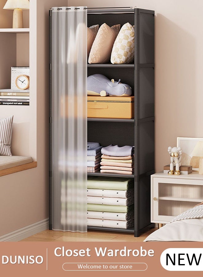 DUNISO خزانة ملابس محمولة من القماش، خزانة كبيرة بسعة تخزين عالية مع 4 رفوف، خزانة لتخزين الملابس مع ستارة، منظم خزانة بإطار معدني لغرفة النوم أو غرفة المعيشة - Image 1