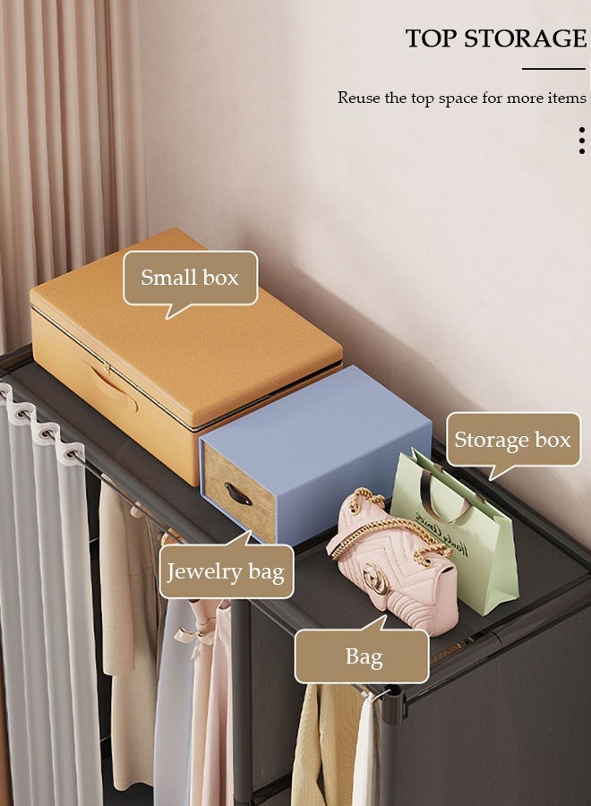 DUNISO خزانة ملابس محمولة من القماش، خزانة كبيرة بسعة تخزين عالية مع 4 رفوف، خزانة لتخزين الملابس مع ستارة، منظم خزانة بإطار معدني لغرفة النوم أو غرفة المعيشة - Image 4