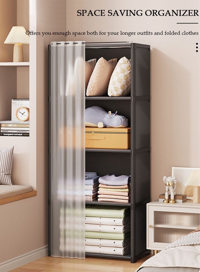 DUNISO خزانة ملابس محمولة من القماش، خزانة كبيرة بسعة تخزين عالية مع 4 رفوف، خزانة لتخزين الملابس مع ستارة، منظم خزانة بإطار معدني لغرفة النوم أو غرفة المعيشة - Image 3