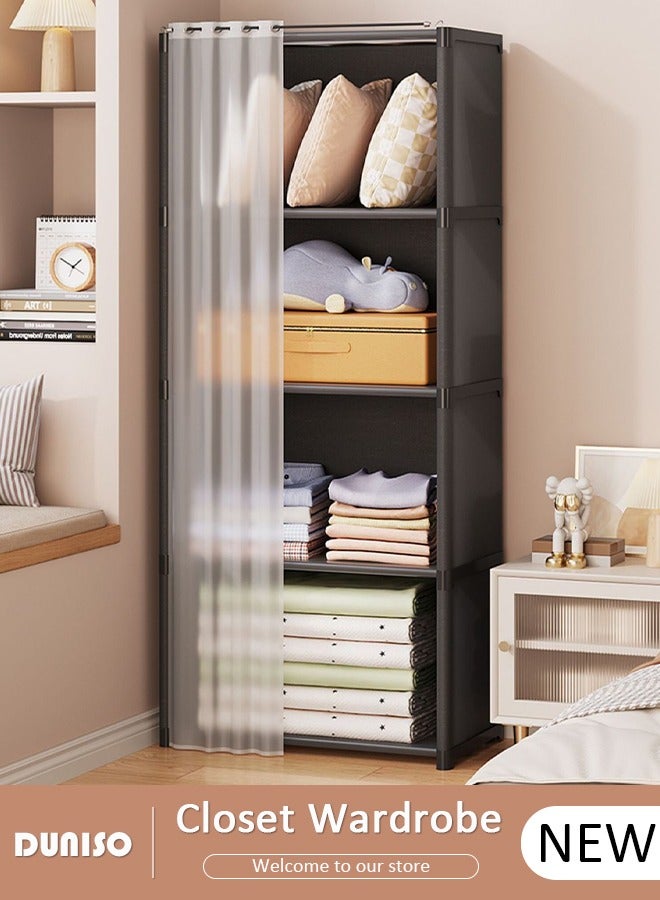DUNISO Portable Fabric Wardrobe, Large Capacity Wardrobe Closet Organizer with 4 Storage Shelves, Clothes Storage Cabinet with Curtain, Closet Organizer with Metal Frame for Bedroom Living Room  - Image 1