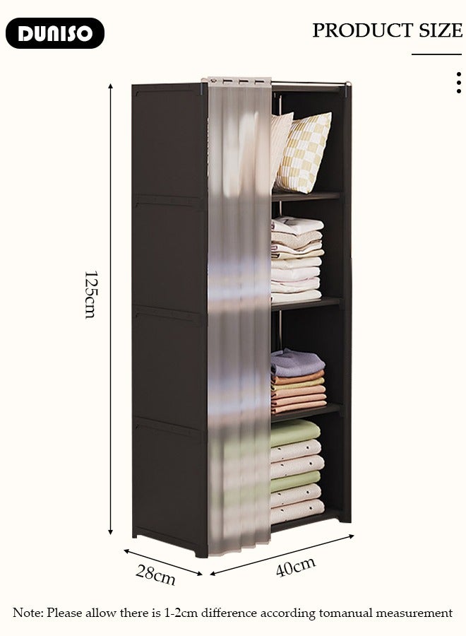 DUNISO Portable Fabric Wardrobe, Large Capacity Wardrobe Closet Organizer with 4 Storage Shelves, Clothes Storage Cabinet with Curtain, Closet Organizer with Metal Frame for Bedroom Living Room  - Image 4