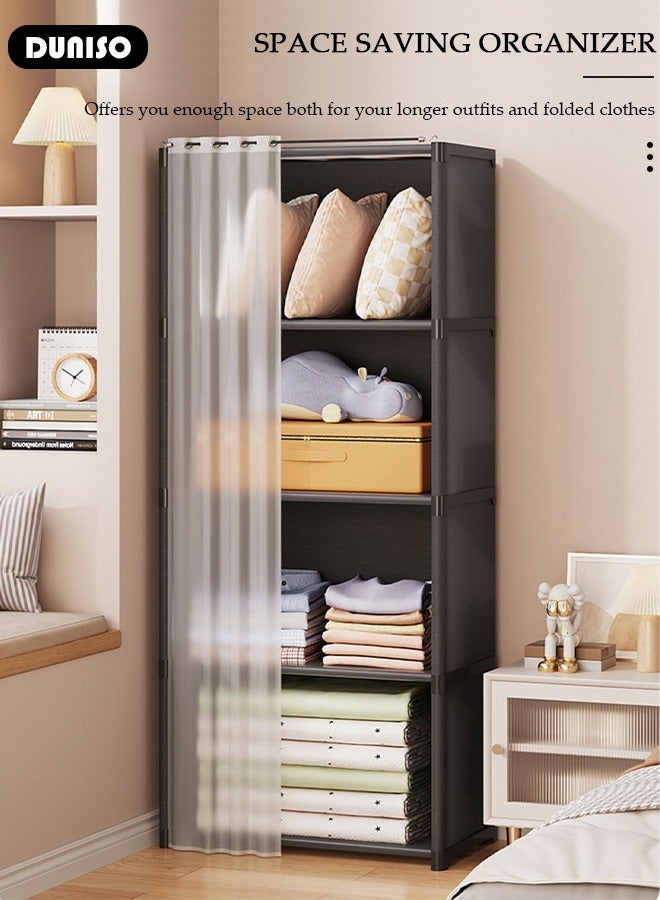 DUNISO Portable Fabric Wardrobe, Large Capacity Wardrobe Closet Organizer with 4 Storage Shelves, Clothes Storage Cabinet with Curtain, Closet Organizer with Metal Frame for Bedroom Living Room  - Image 5