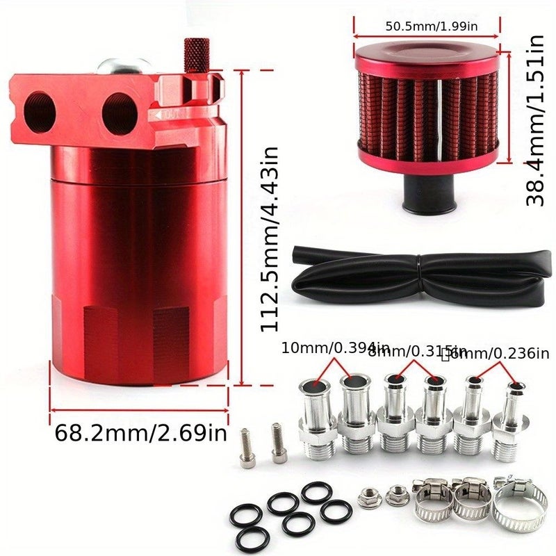 1pc Blue Oil Catch Can Kit 300ml Baffled Air Oil Separator With Breather Filter And 2.6ft NBR Fuel Hose For PCV System - Image 2