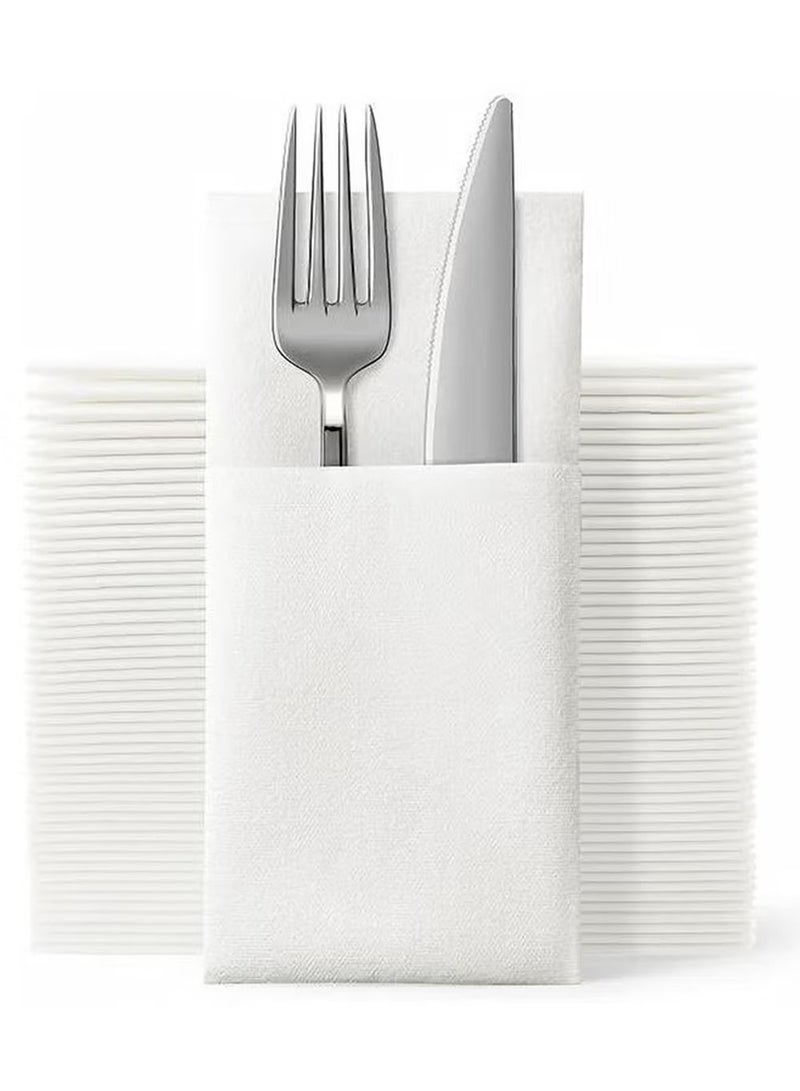 YOUGE 50-Piece Disposable Cloth Like Napkins, Built-in Flatware Pocket, Wedding Party Linen Feel White Napkin, Prefolded for Silverware,16*16 Inch,White - Image 1